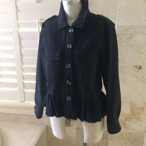 MIAMI Black Cotton Denim Jean Jacket Peplum Hem